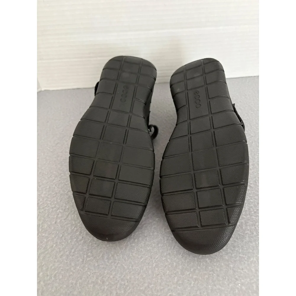 ECCO Womens Mary Jane Flats Leather EU 38 US 7-7.5 Black Hook Loop Comfort Shoe